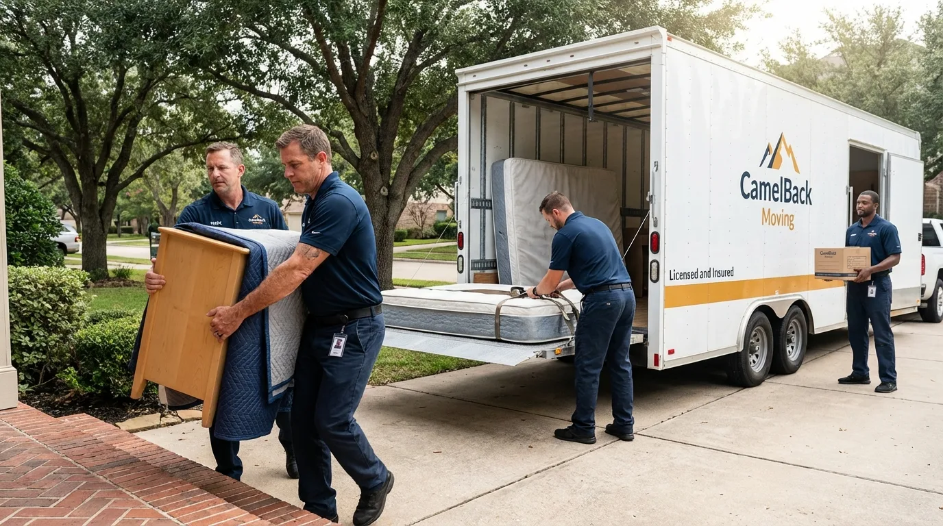 Crew loading residential truck for cross-state move from Cedar Rapids, IA