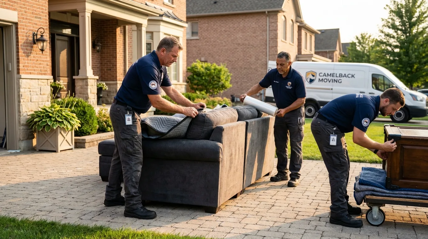 Large estate moving crew wrapping furniture in Cedar Rapids, IA