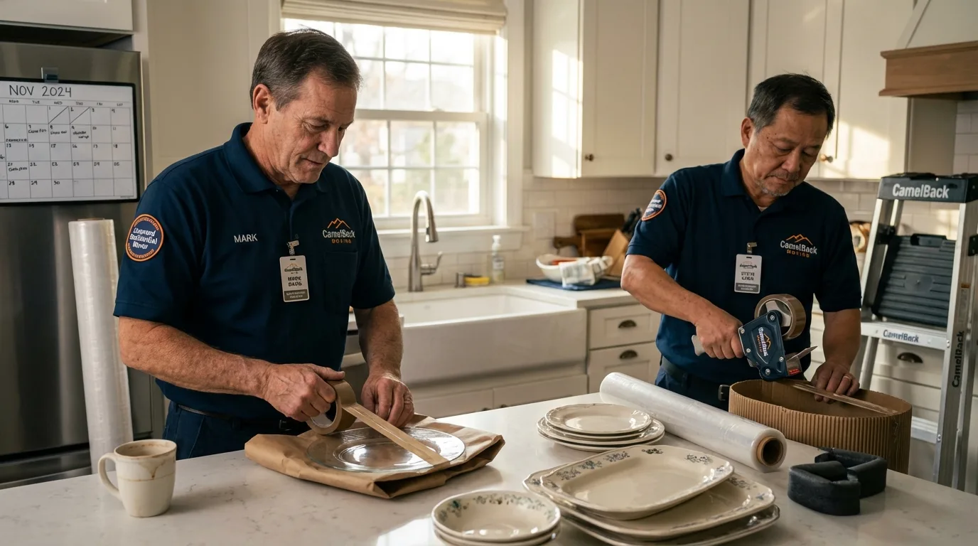 Professional crew packing kitchen dishware in Cedar Rapids, IA